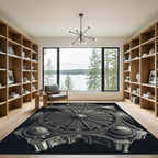 Ornate Monochrome Architectural Wheel Rug