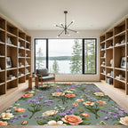 Cream Peach Violet Floral Bouquet Rug