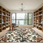 Vintage Sepia Rose Botanical Scroll Rug