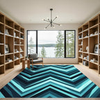 Modern Teal Chevron Graphic Lines Rug