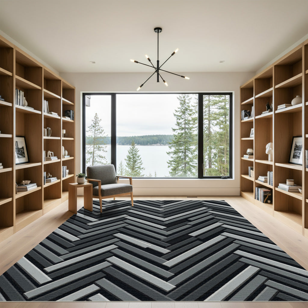 Monochrome 3D Herringbone WeaveRug Rug