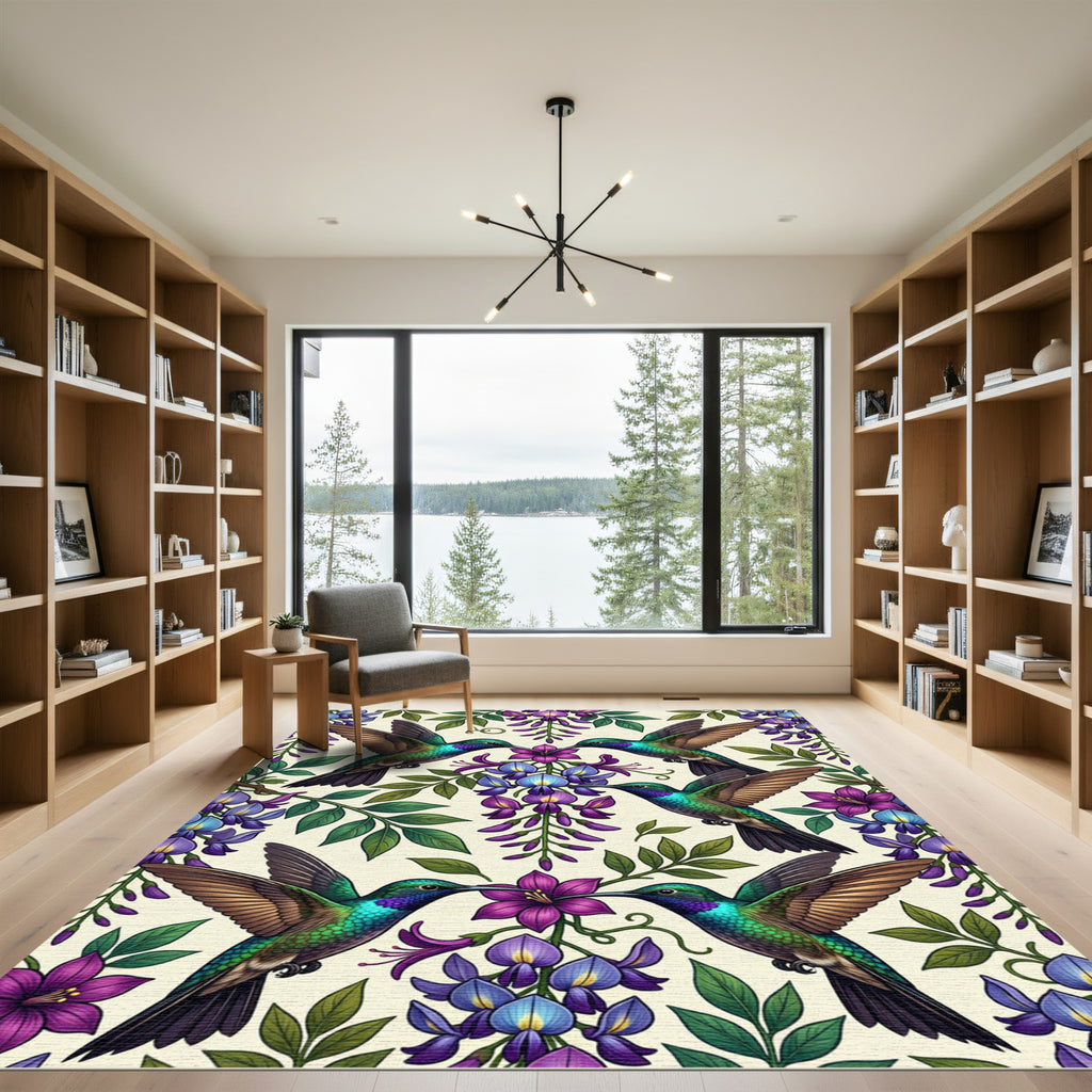 Vibrant Hummingbird Wisteria Floral Garden Rug