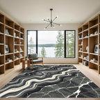 Modern Abstract Monochrome Liquid Marble Rug