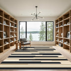 Modern Black Ivory Stripe Composition Rug