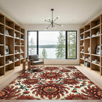 Crimson Chrysanthemum Floral Garland Rug