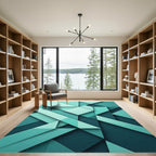 Modern Teal Geometric Angular Abstract Rug
