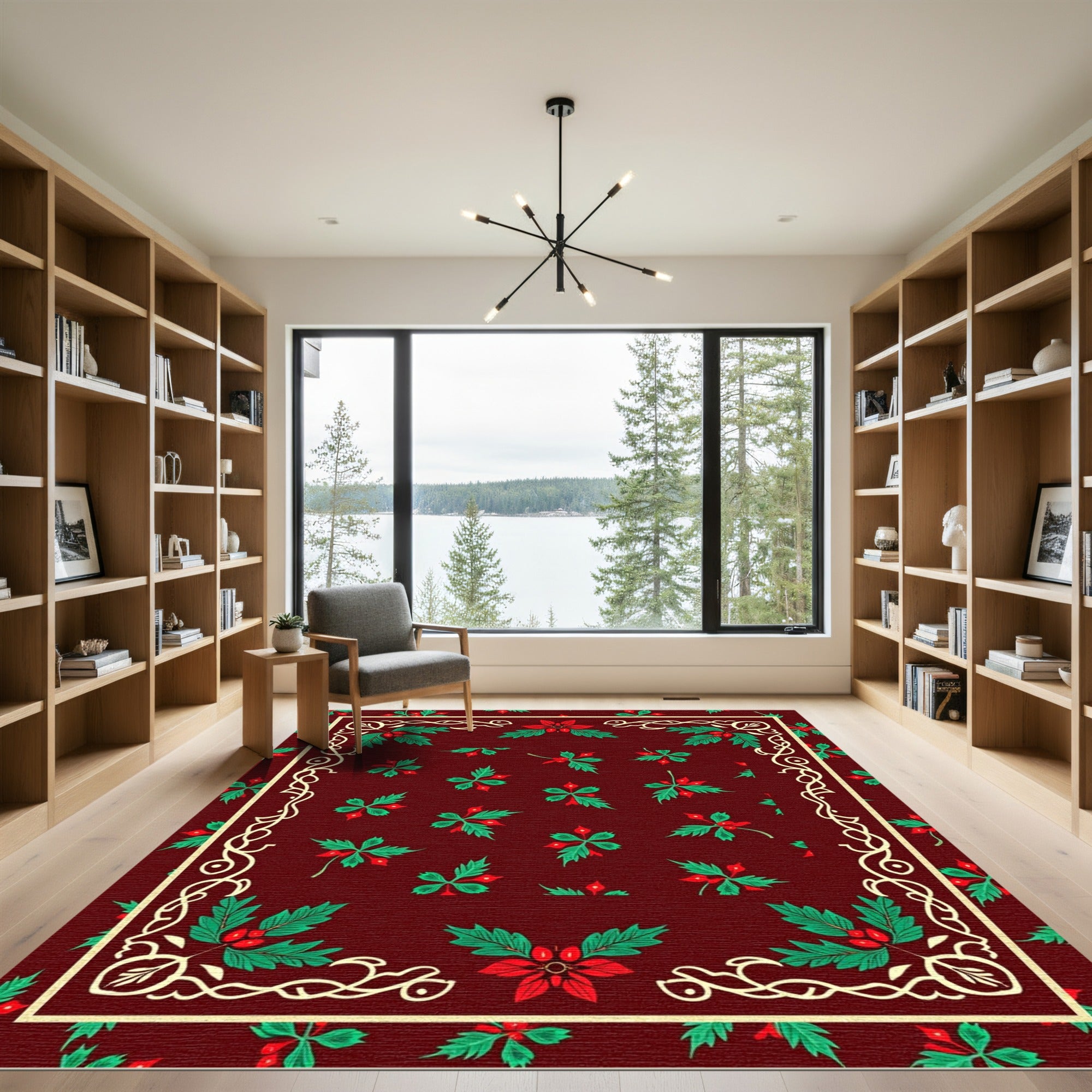 Crimson Holly Berry Garland Border Rug