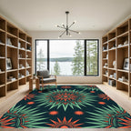 Radiant Emerald Coral Celestial Starburst Rug