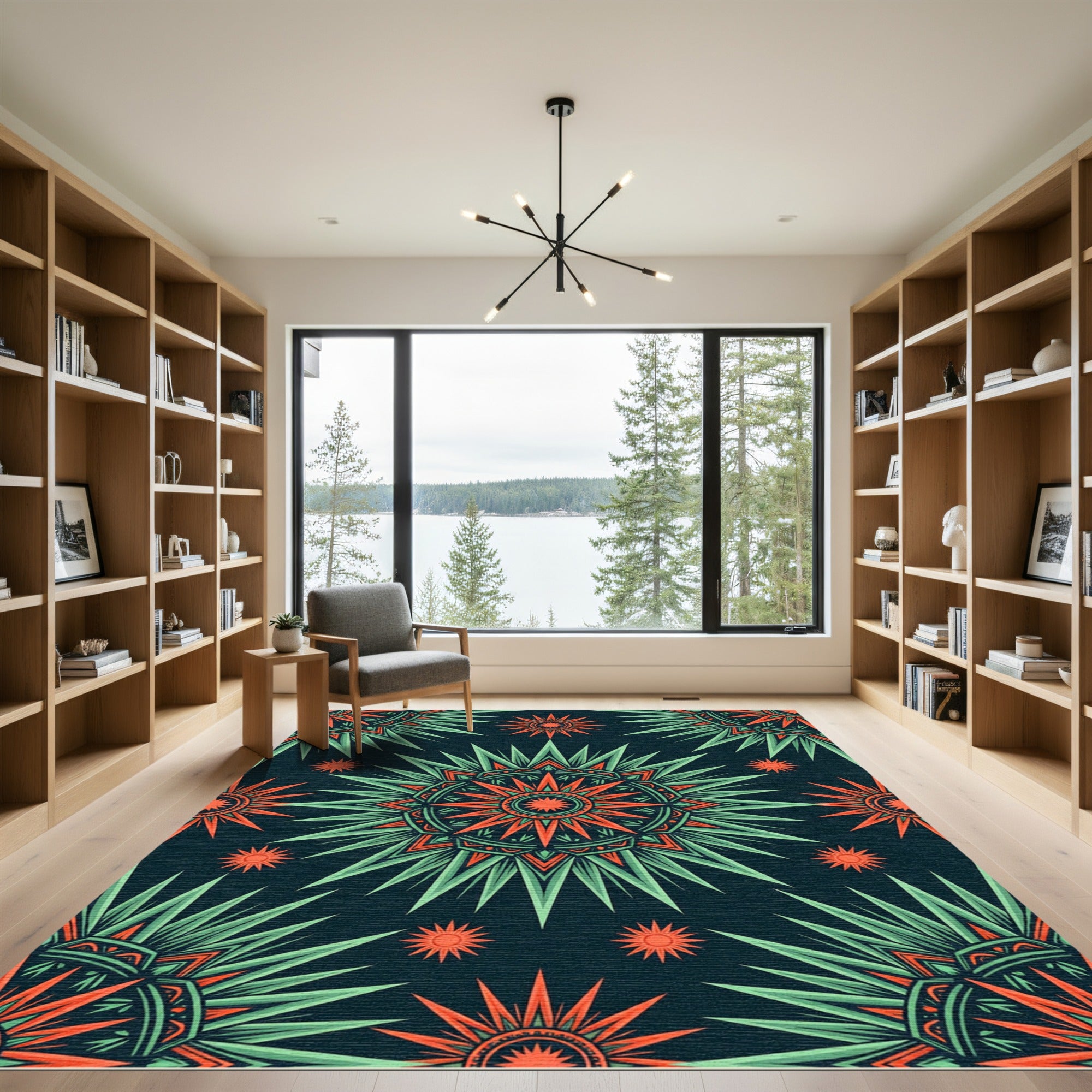 Radiant Emerald Coral Celestial Starburst Rug
