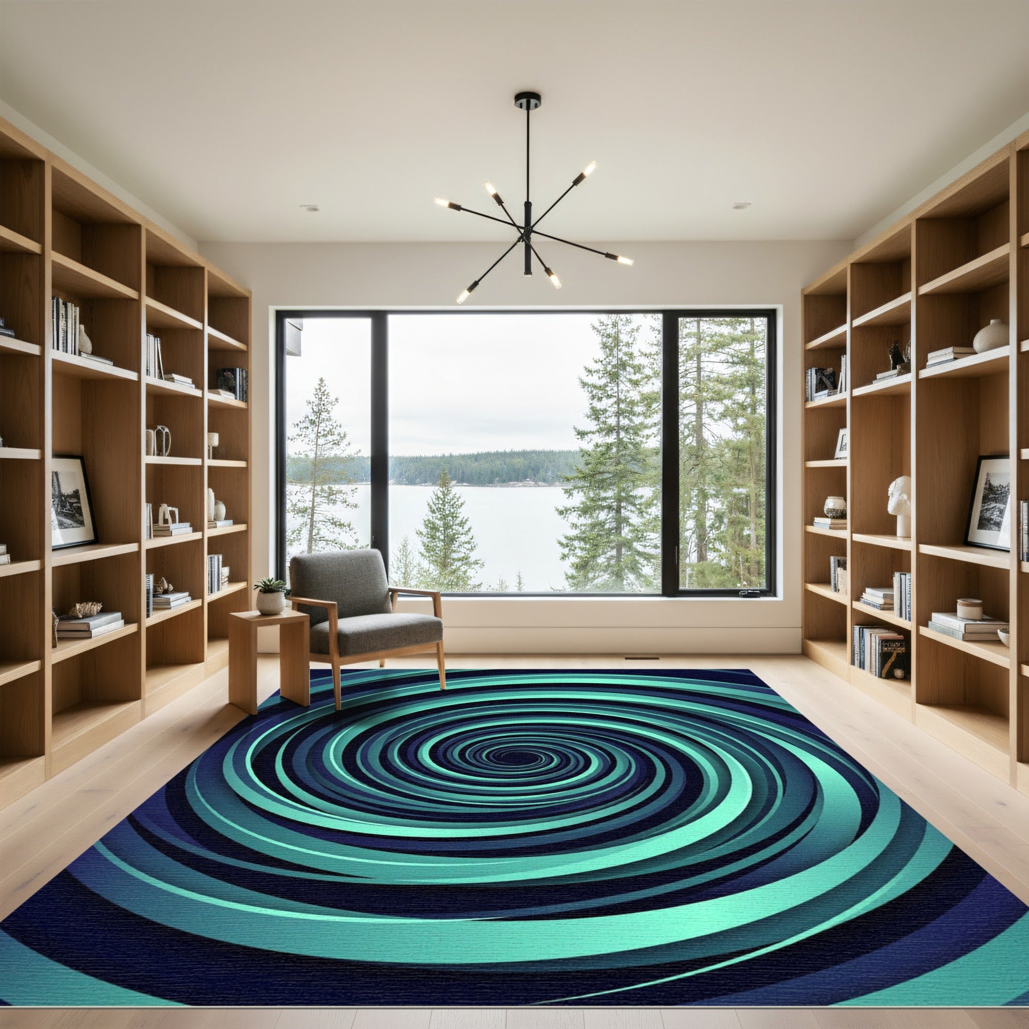 Modern Teal Interstellar Swirl Vortex Rug
