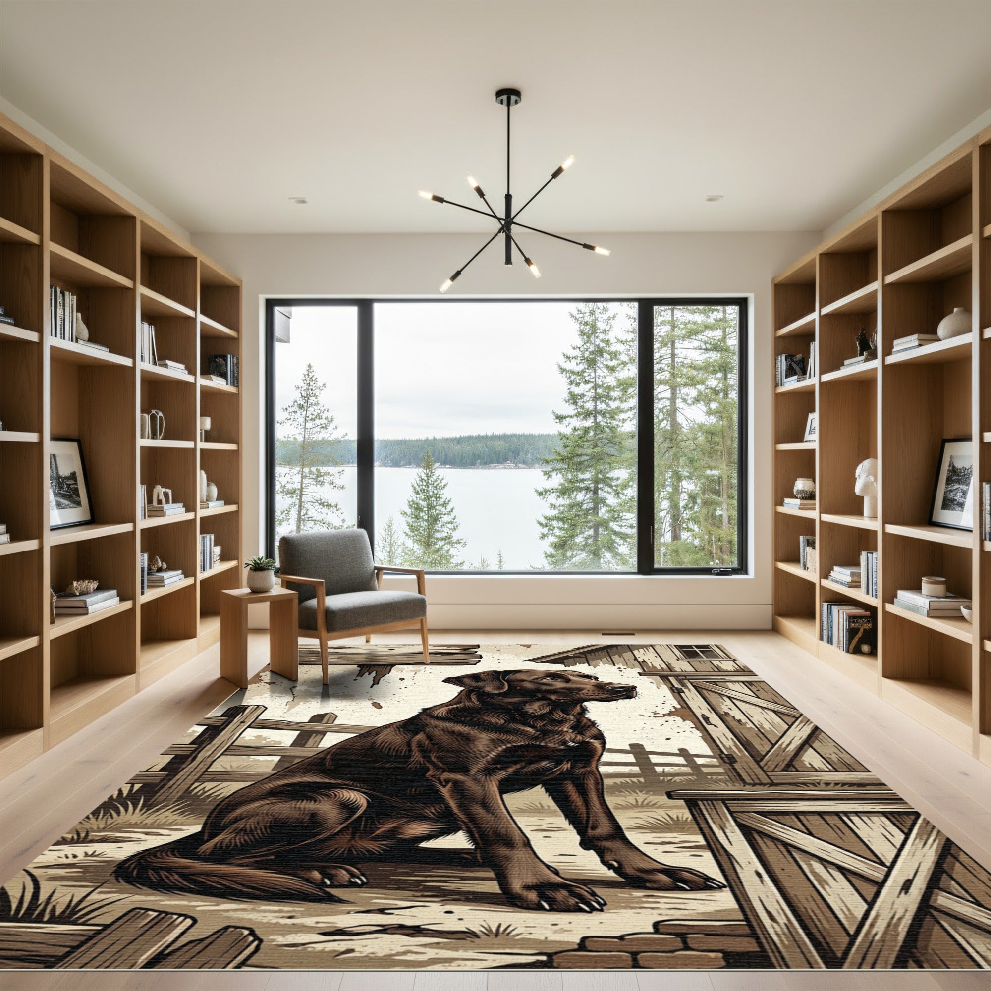 Rustic Brown Labrador Farmstead Portrait Rug