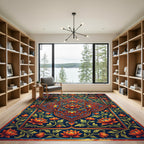 Vibrant Azure Golden Lotus Medallion Rug