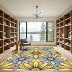 Sunny Yellow Gray Daisy Floral Rug