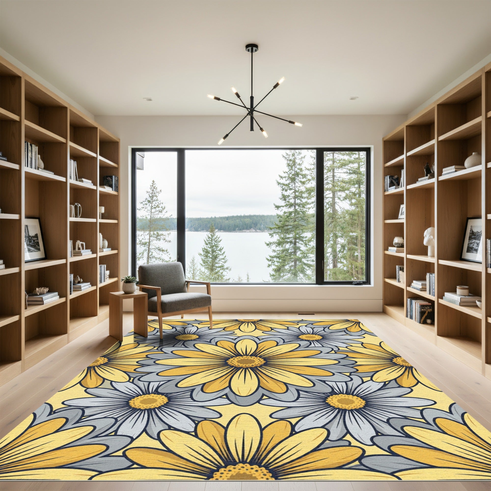 Sunny Yellow Gray Daisy Floral Rug