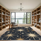 Gleaming Gold Starburst Night Sky Rug