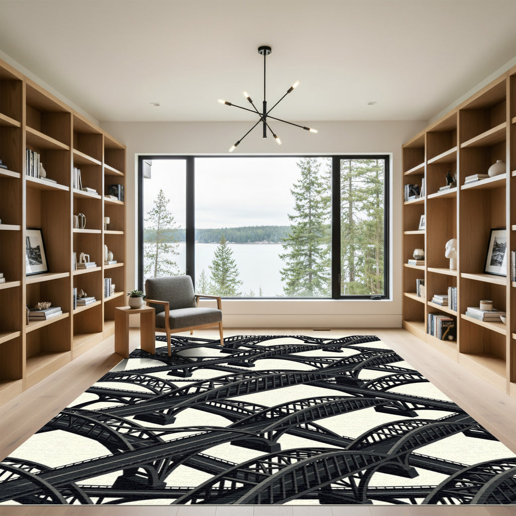 Monochromatic Arched Bridge Intersecting Composition Rug