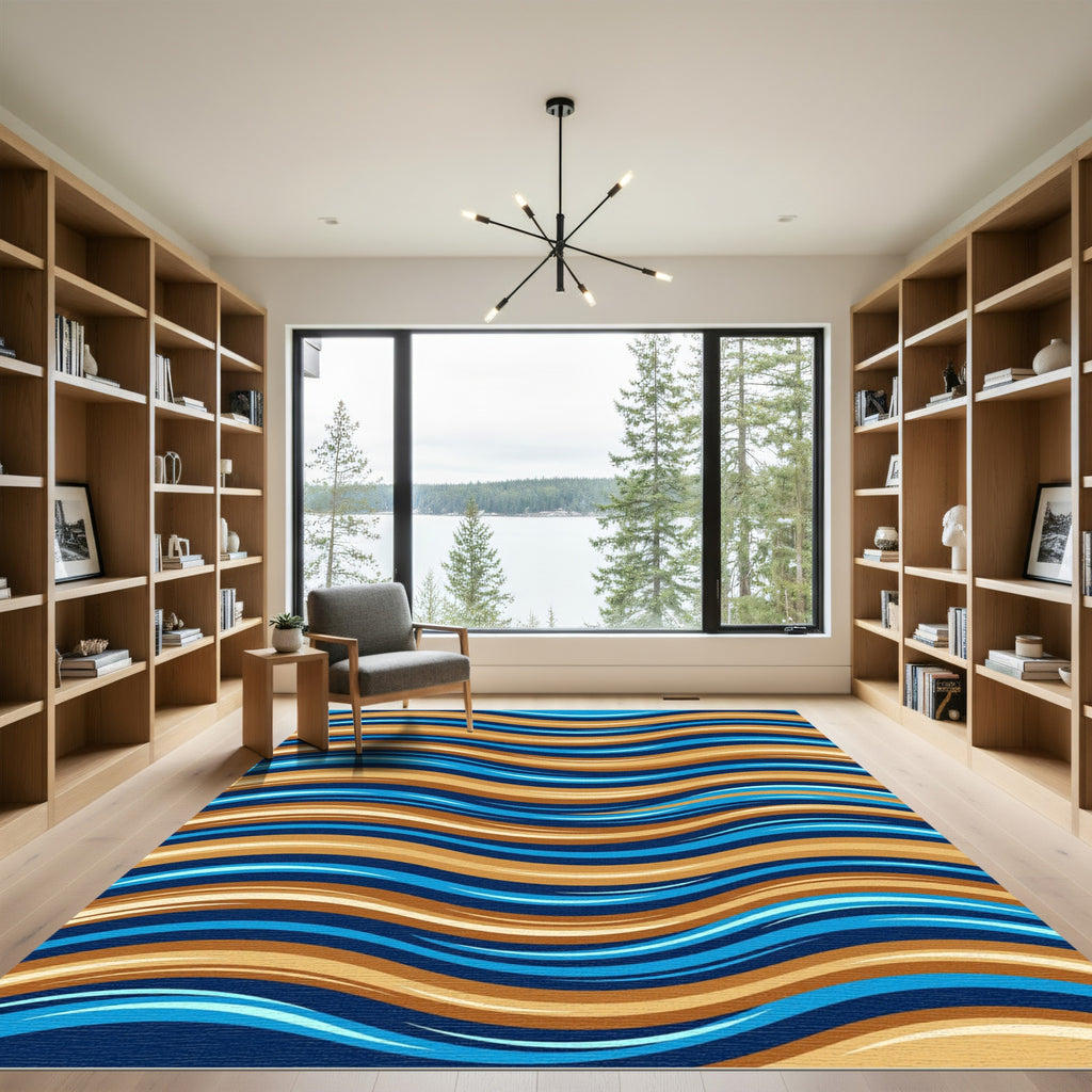 Aqua Gold Wave Flow Rug