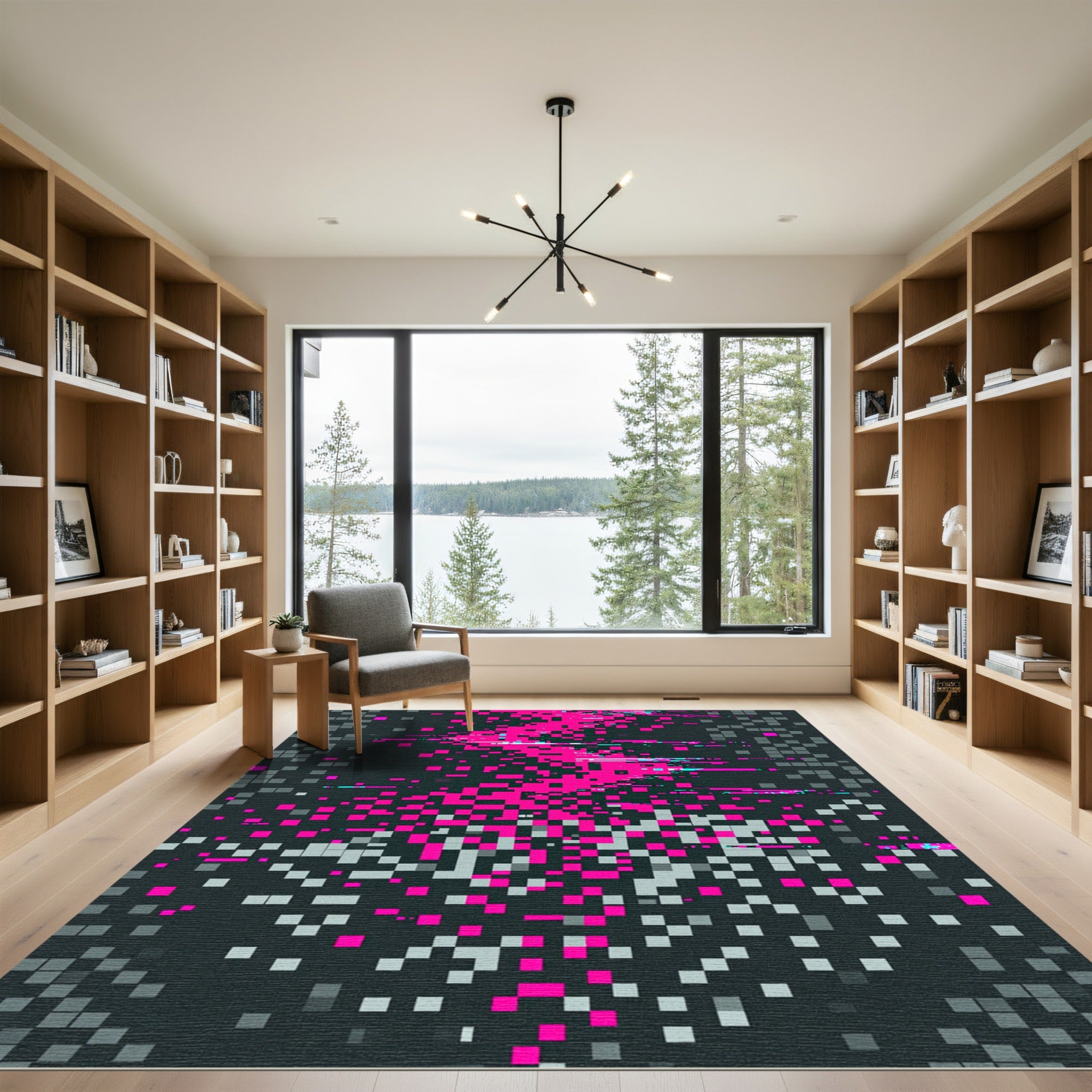 Vibrant Magenta Glitch Pixel Abstract Rug
