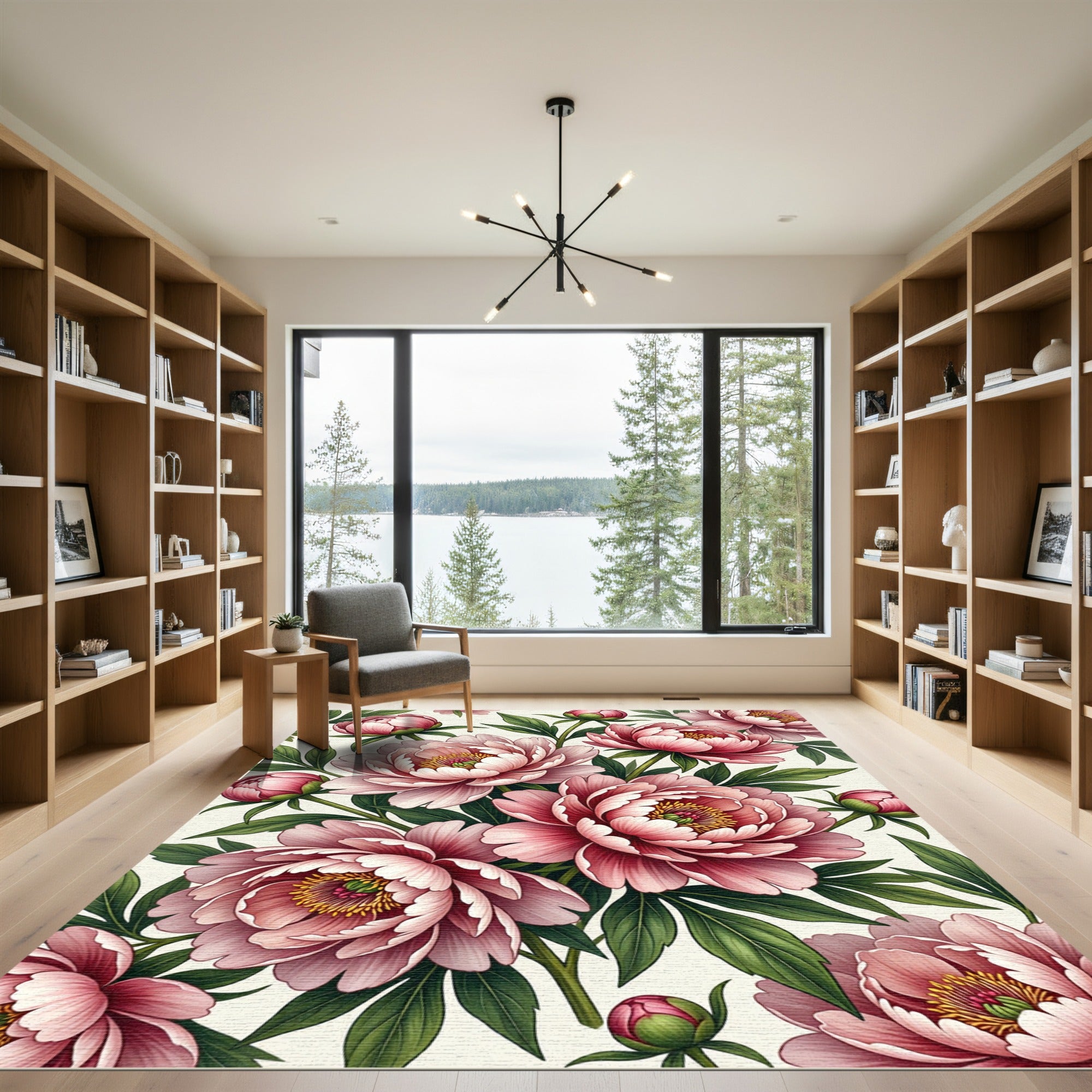 Elegant Blush Peony Flower Garden Rug