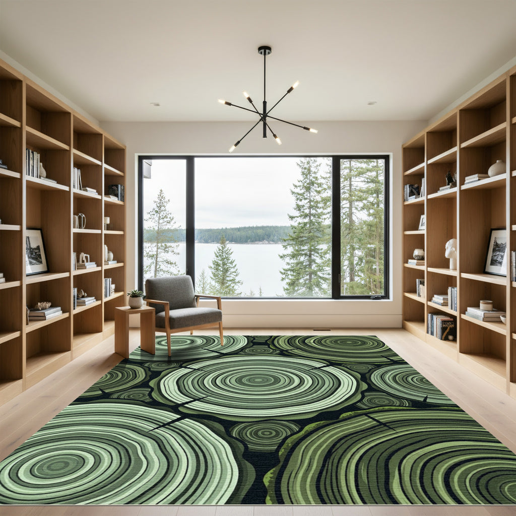 Sage Green Concentric Rings Wood Slices Rug