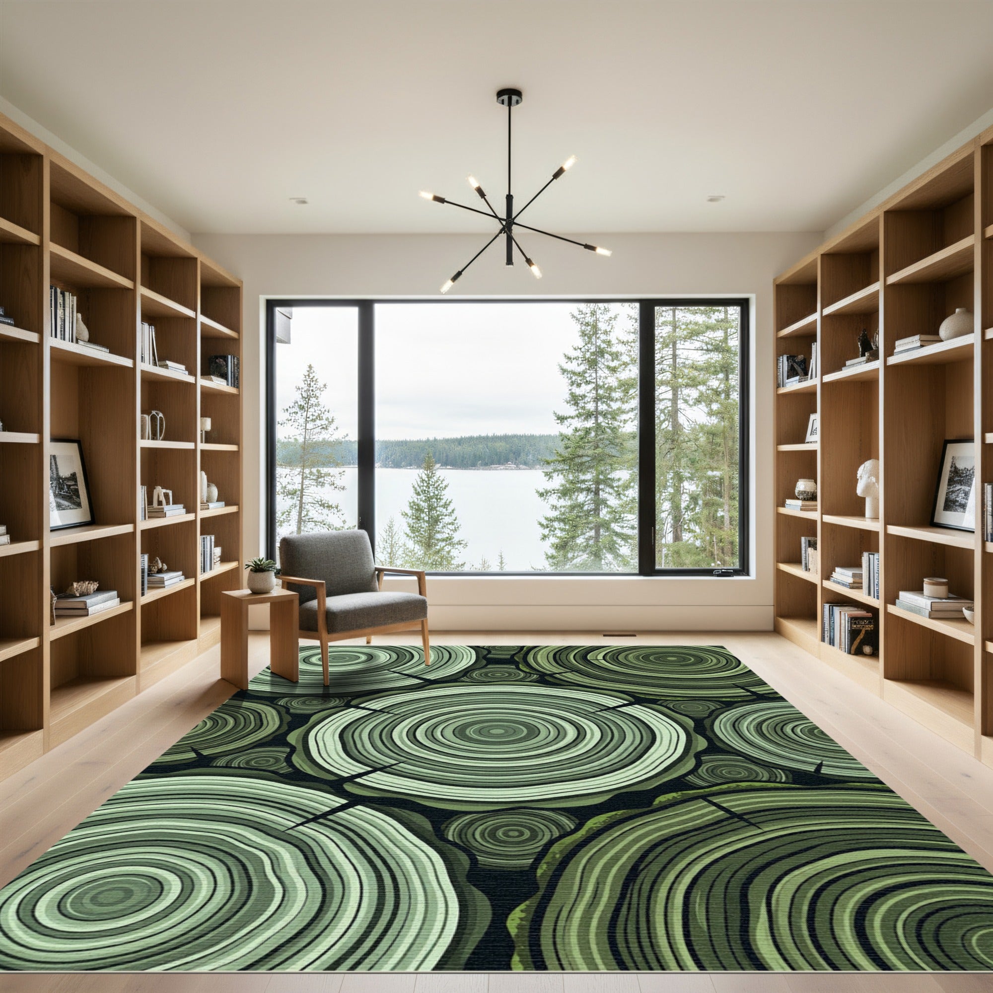 Sage Green Concentric Rings Wood Slices Rug