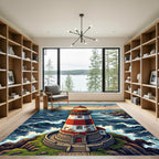 Coastal Lighthouse Seascape Painted Scene Rug