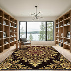 Luxurious Gold Filigree Crimson Floral Medallion Rug