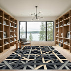 Industrial Steel Beam Geometric Grid Rug