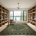 Symmetrical Sage Gold Ornate Medallion Rug