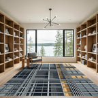 Modern Yellow Gray Linear Grid Rug