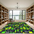 Neon Green Digital Pixel Cyber Grid Rug