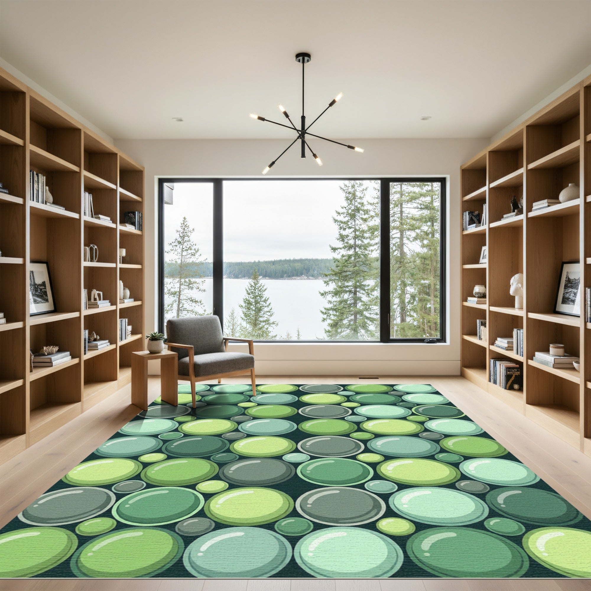 Modern Sage Green Bubbles Geometric Rug