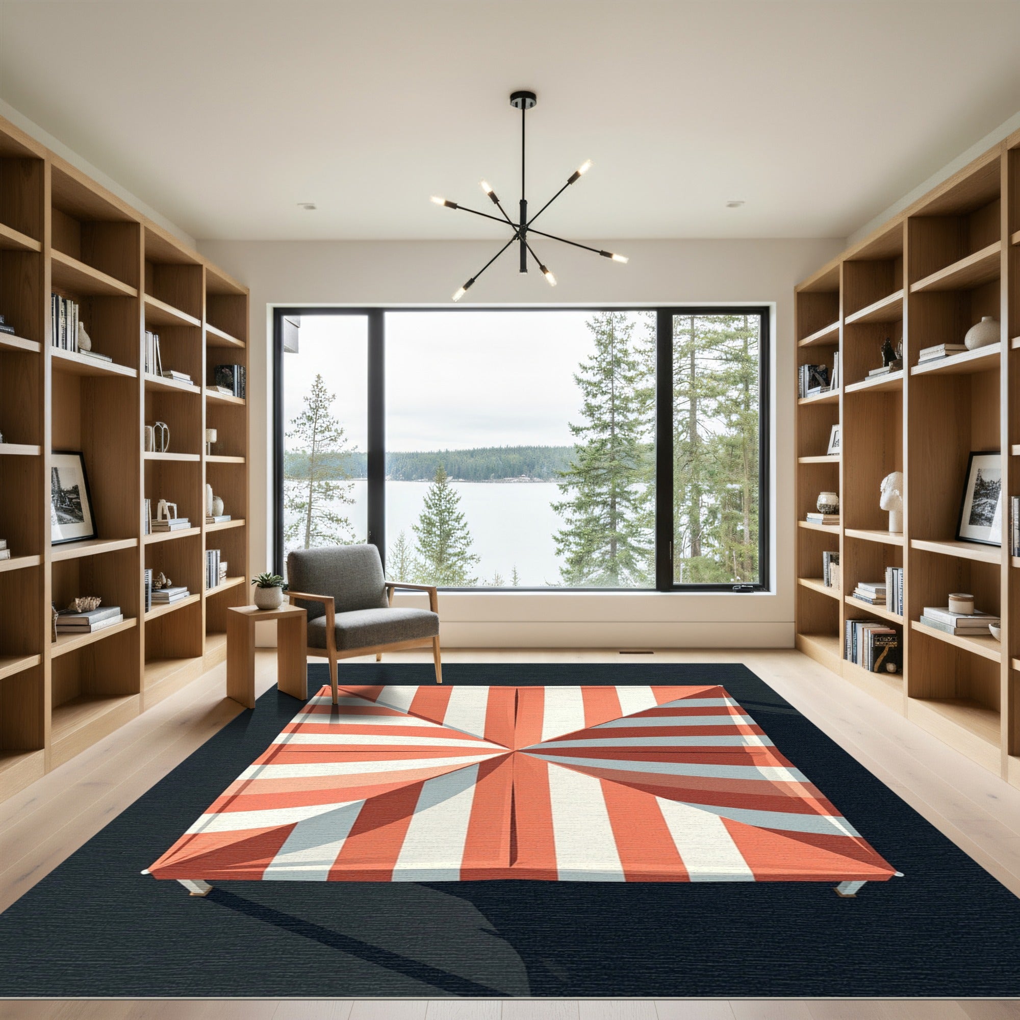 Coral White Striped Retro Sun Shade Rug