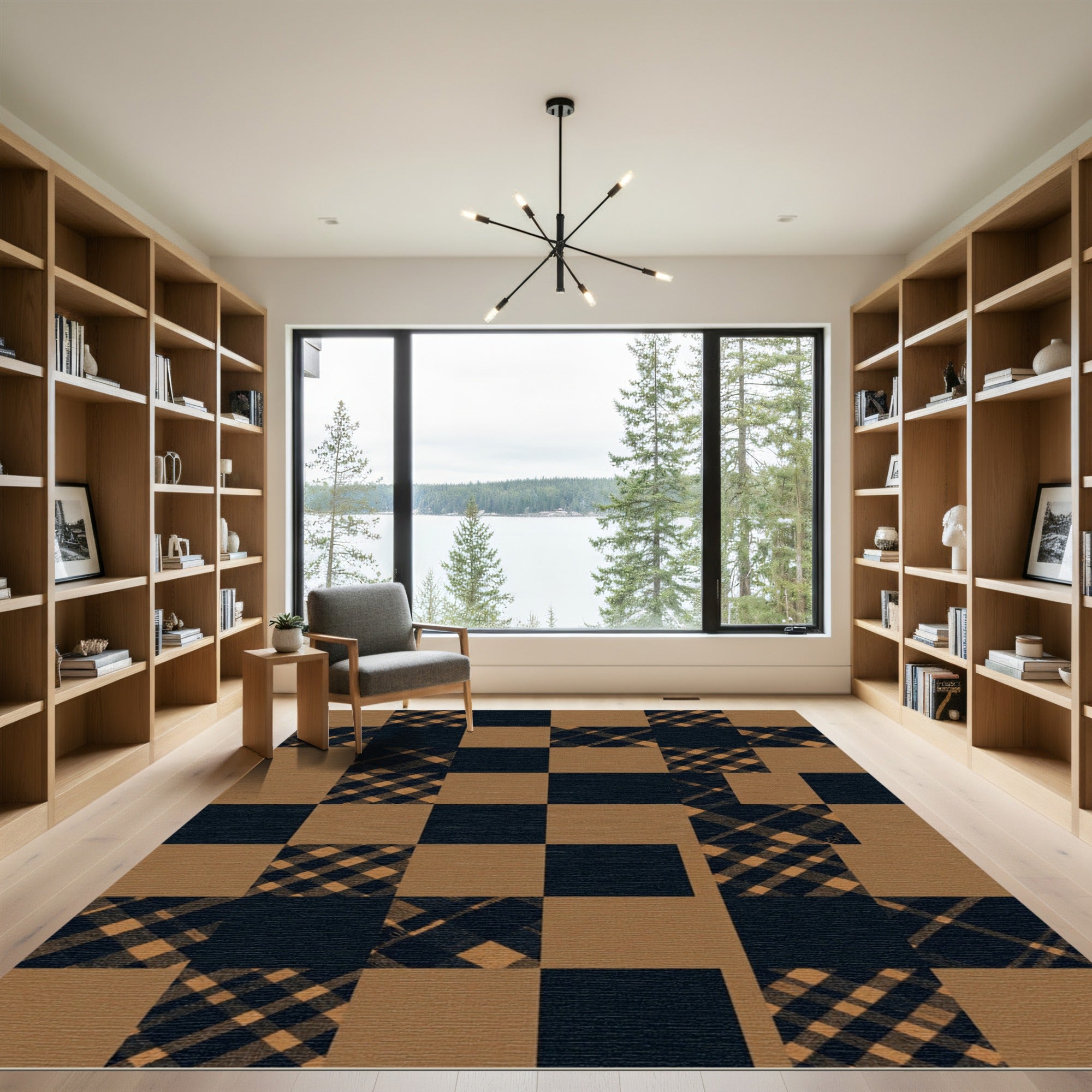 Black and Tan Plaid Checkered Rug