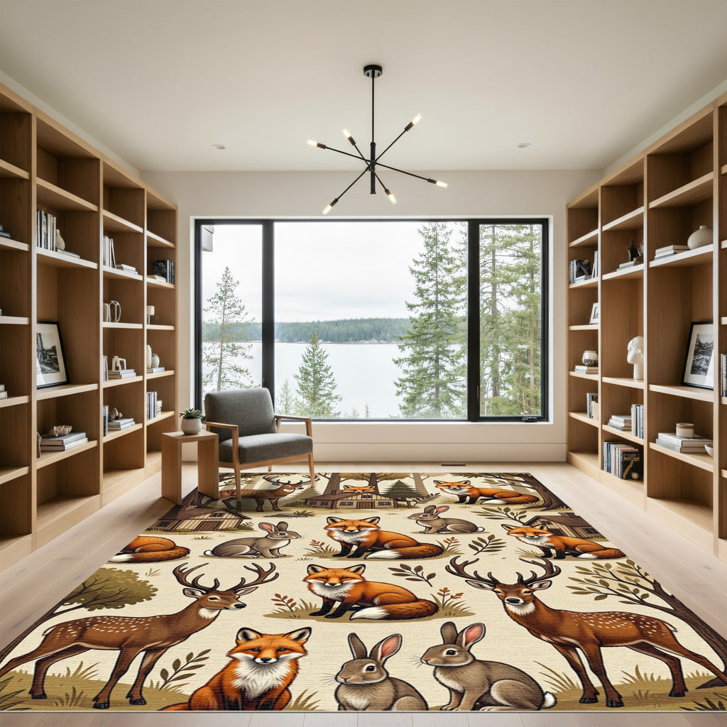 Woodland Forest Animals Cabin Tale Rug