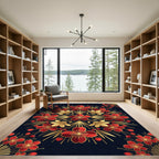 Red Floral Gold Leaf Mandala Rug