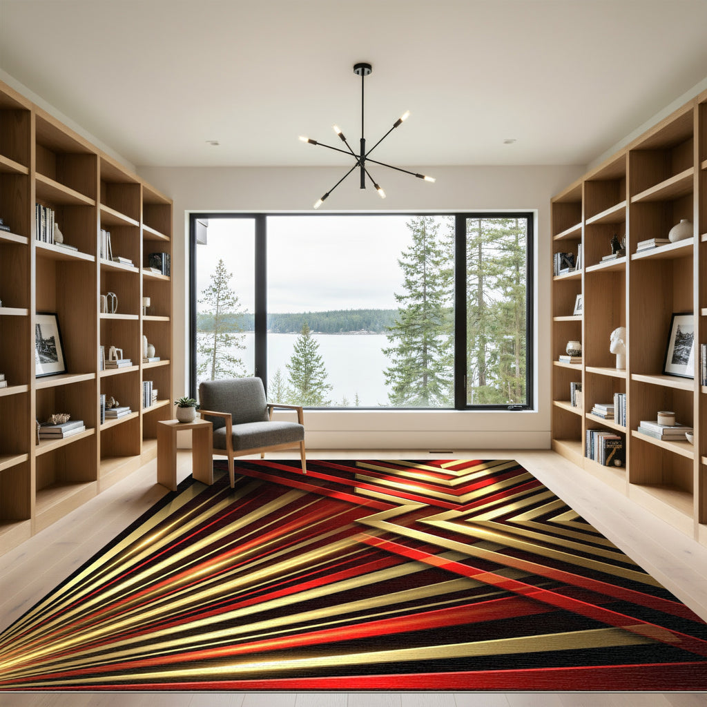 Red Gold Geometric Arrow Rug