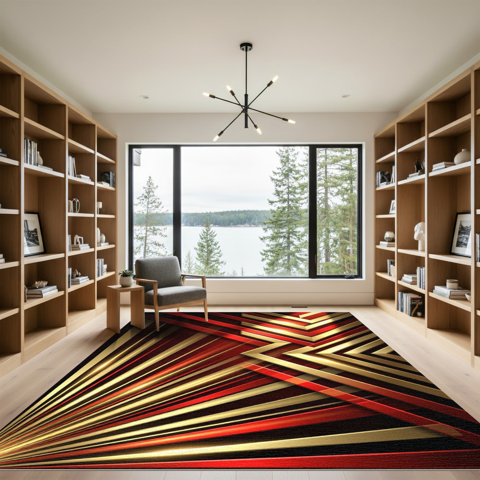 Red Gold Geometric Arrow Rug