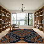 Bold Orange Gray Geometric Tribal Diamond Rug