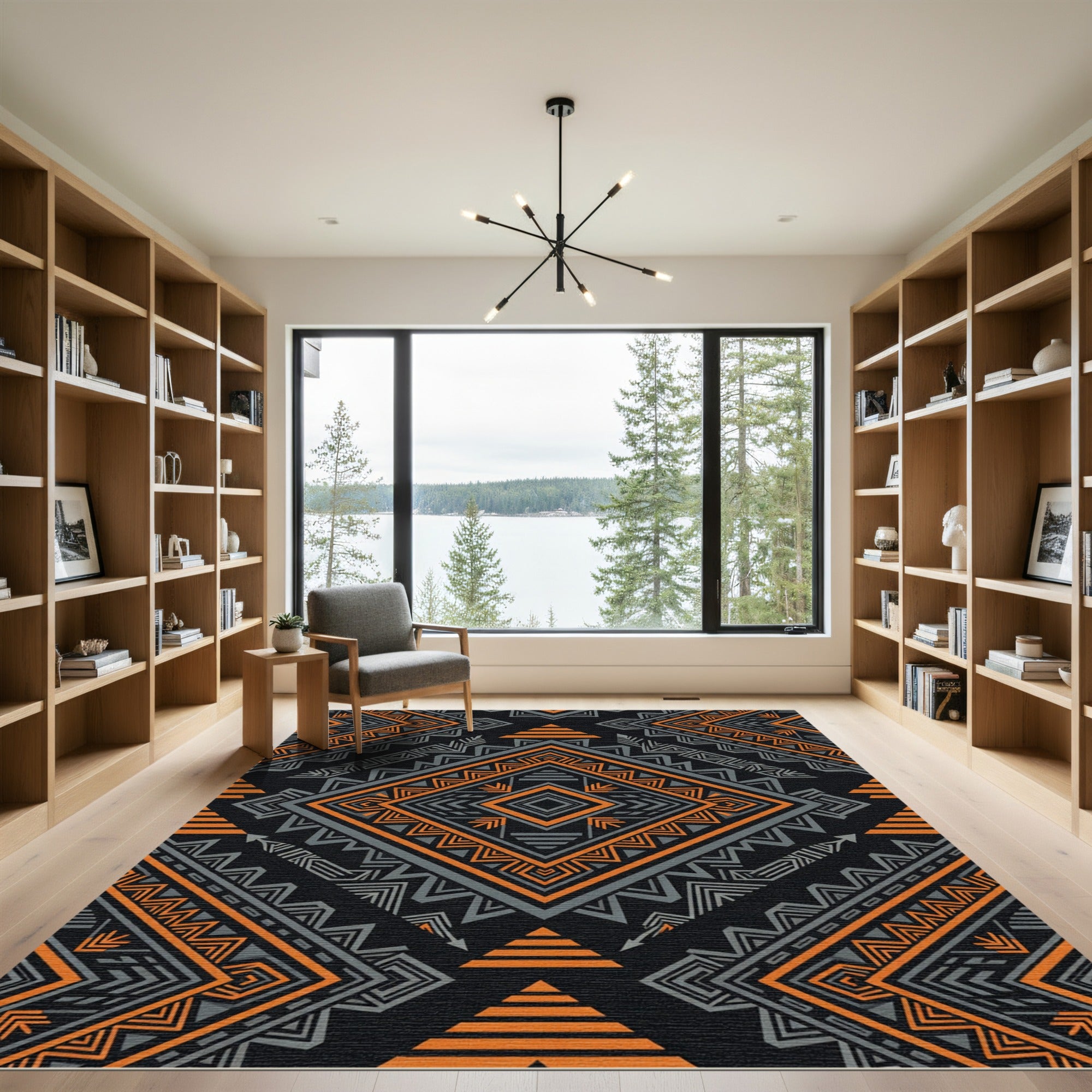 Bold Orange Gray Geometric Tribal Diamond Rug