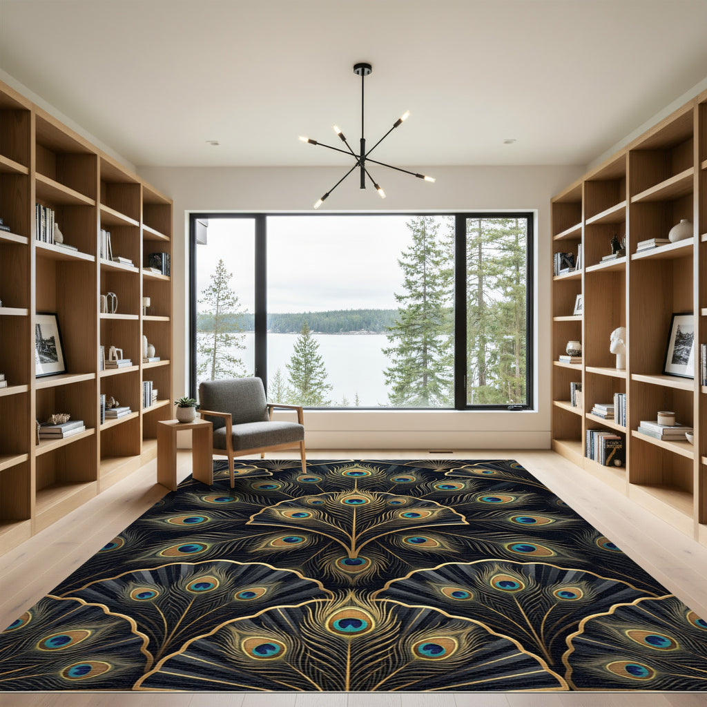 Art Deco Gold Peacock Feather Rug