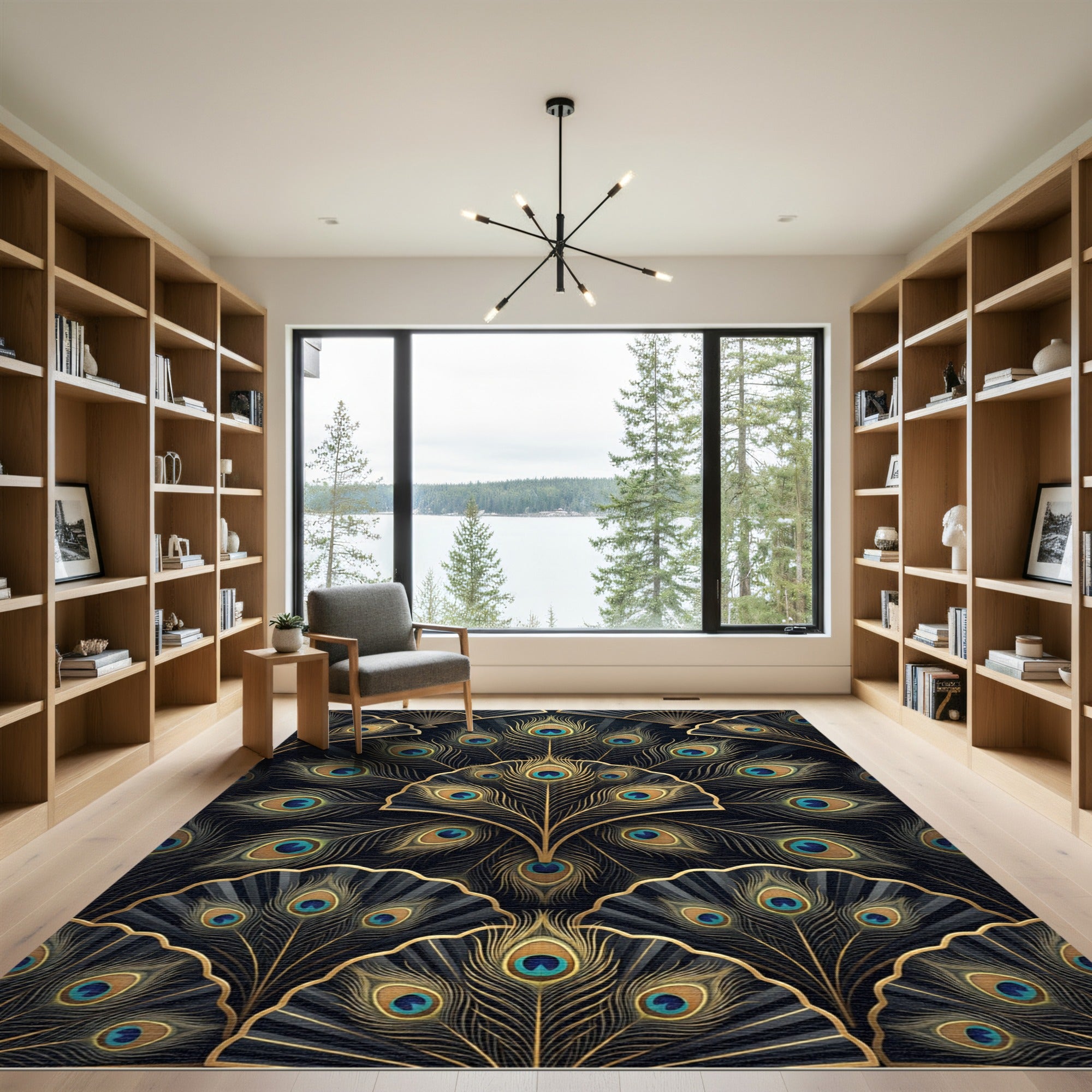Art Deco Gold Peacock Feather Rug