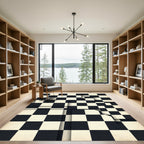 Modern Black and Ivory Checkerboard Mosaic Rug