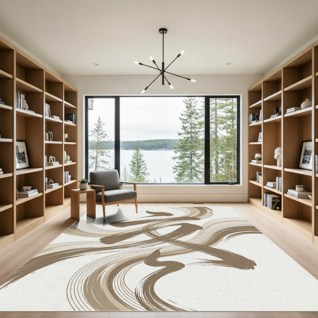 Abstract Zen Swirls in Earthy Brown Rug