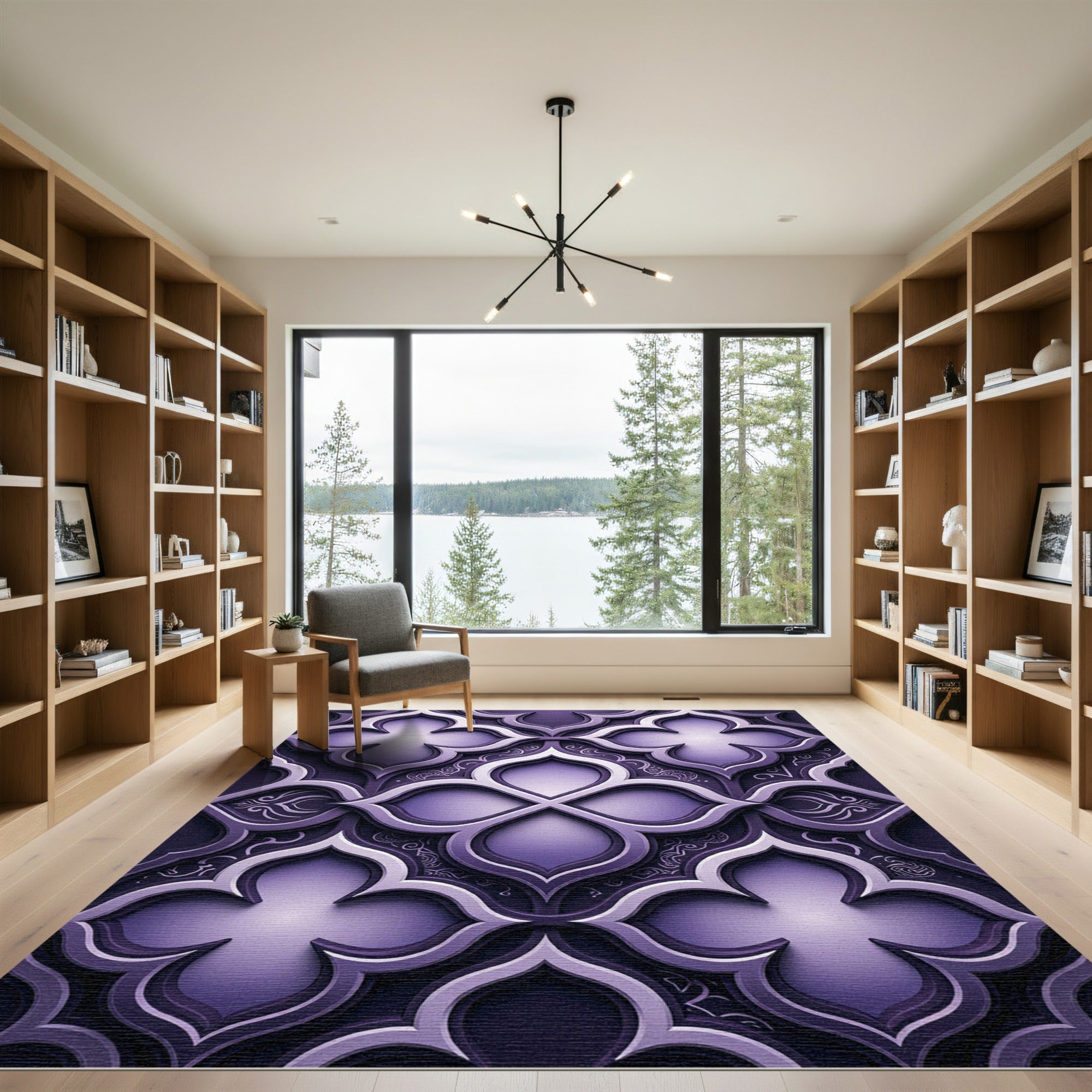Sophisticated Deep Purple Quatrofoil Trellis Rug