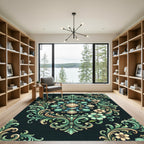 Elegant Mint Shell Swirl Damask Floral Rug