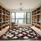 Distressed Maroon Lattice Geometric Grid Rug