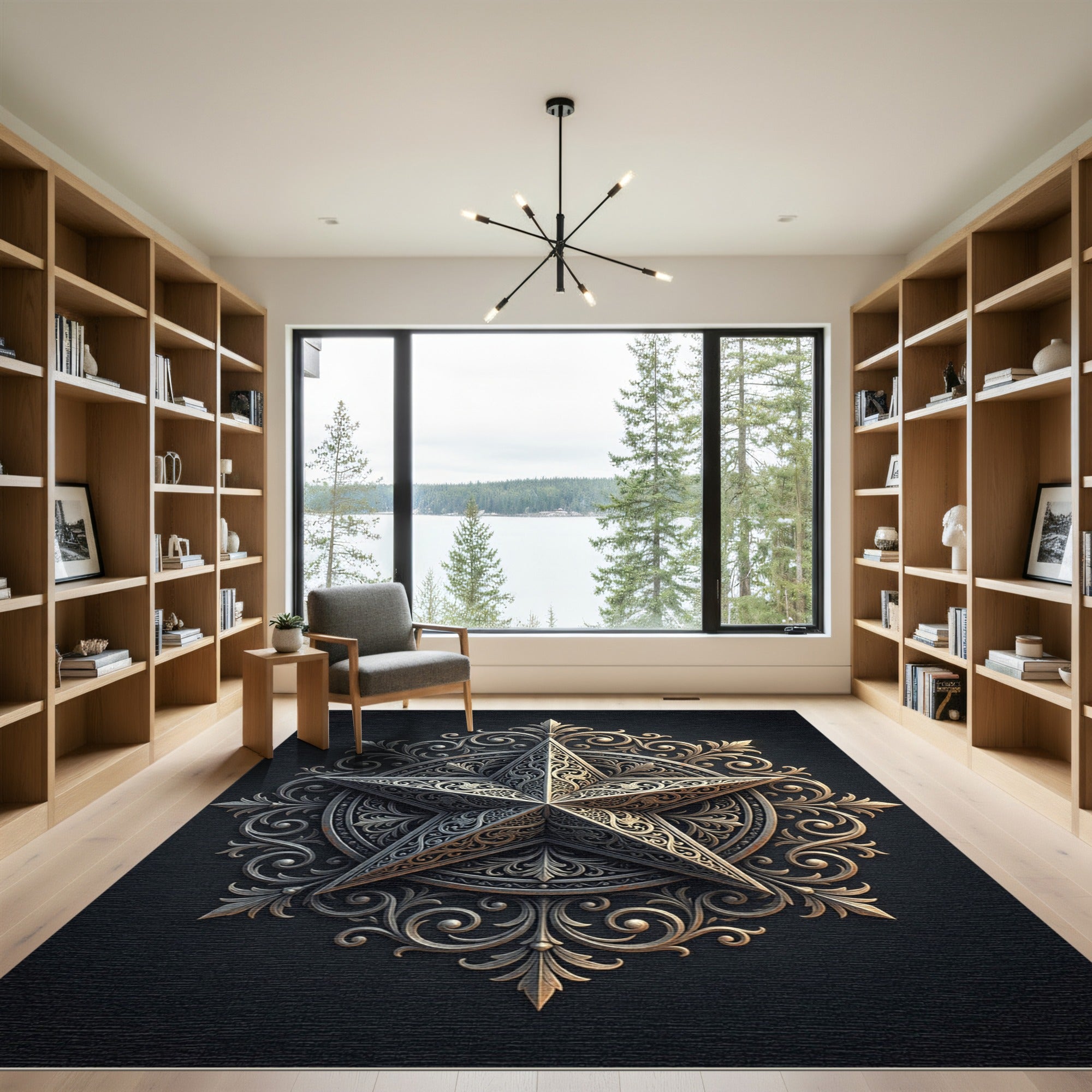 Ornate Silver Celtic Star Mandala Rug
