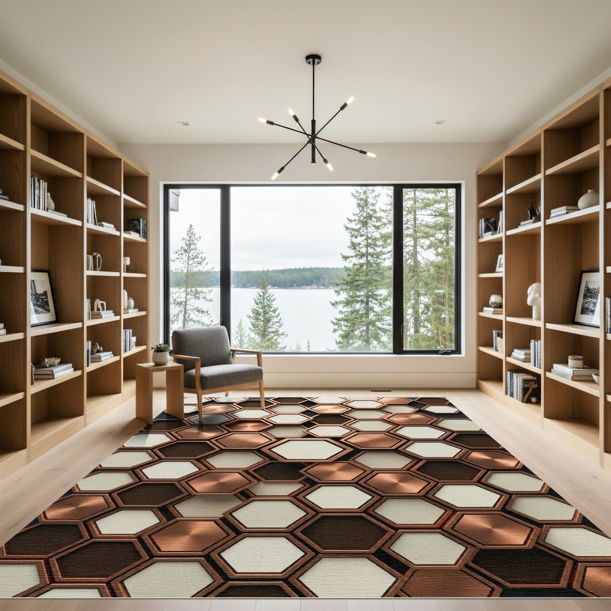 Copper Cream Hexagon Mosaic Rug