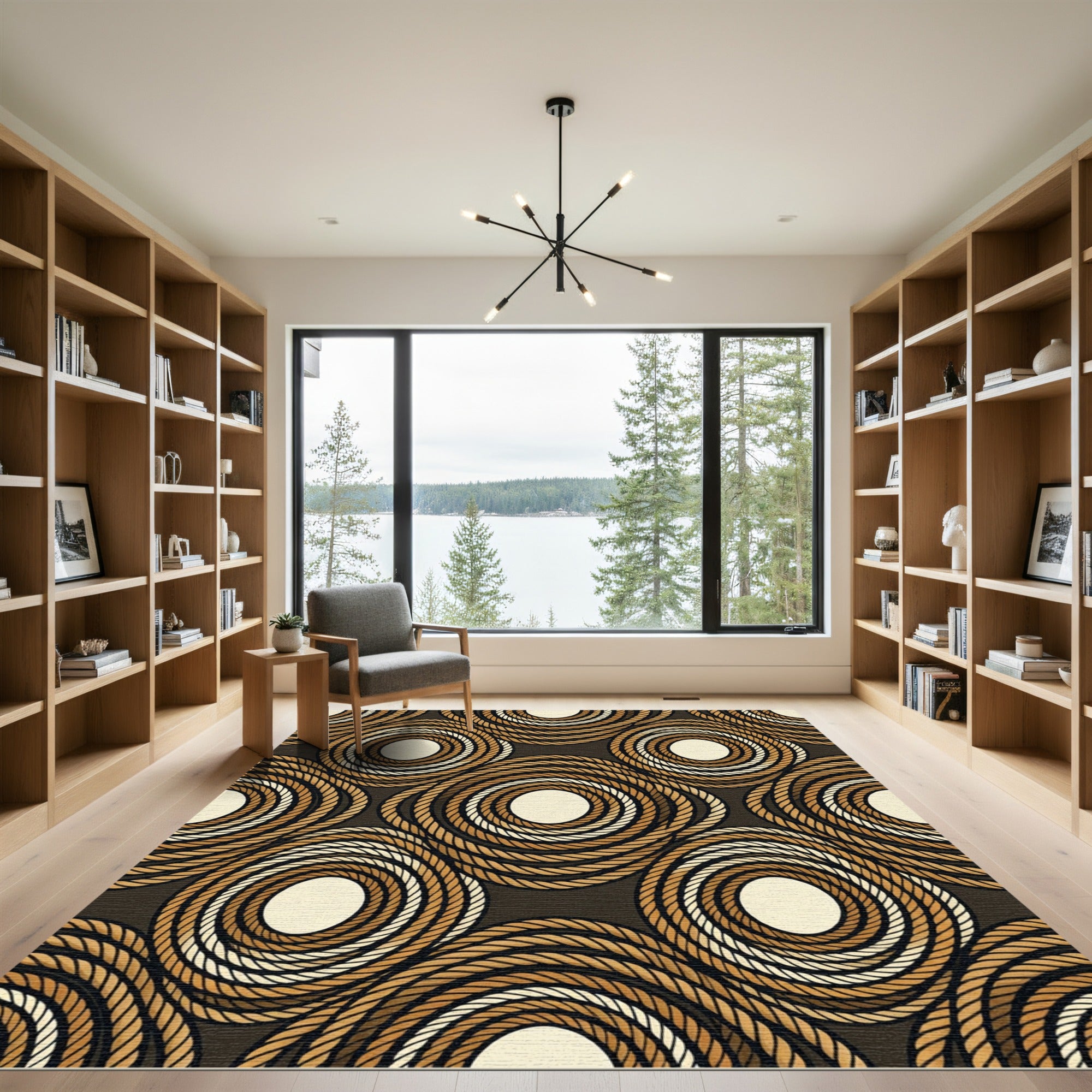Braided Rope Circles Brown Cream Rug